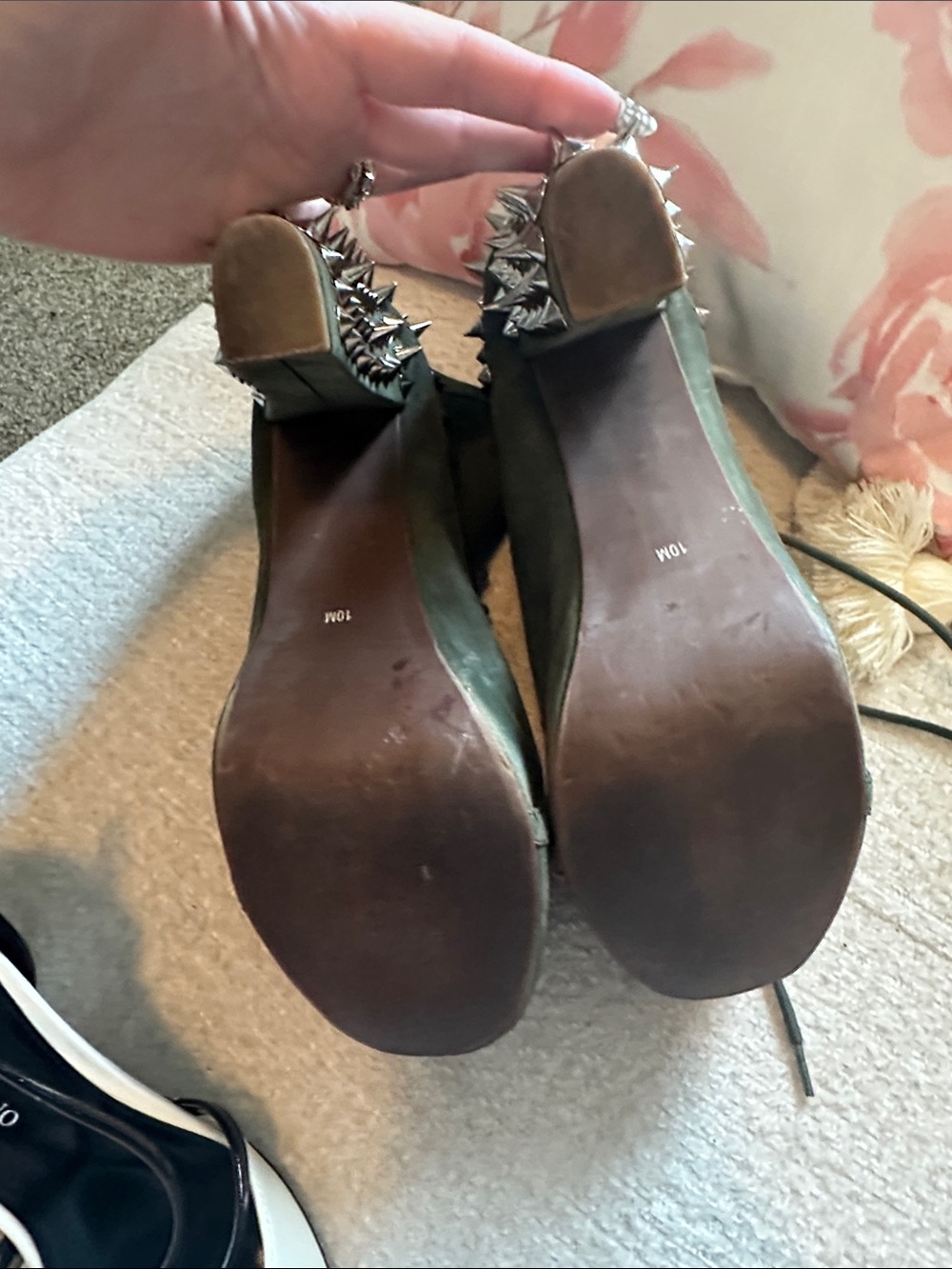 Jeffrey Campbell Olive Green Spike-Heel Lace-Up Booties - Picture 5 of 6